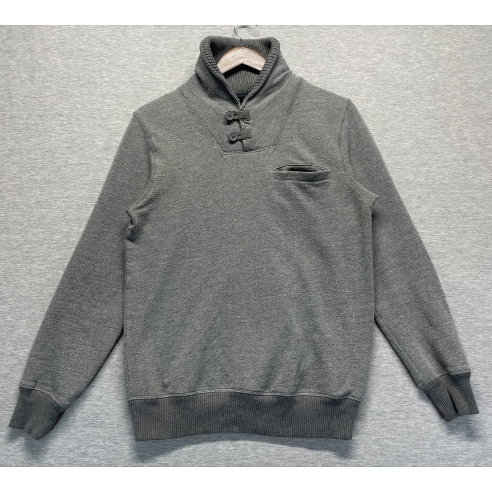 Mark Law Luxury Sweater Mens Small Heather Gray Cotton Shawl Collar Tight Knit